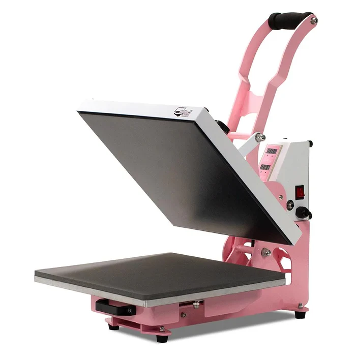 HeatPressNation CraftPro 15x15 pink heat press for DTF transfers, drawer open