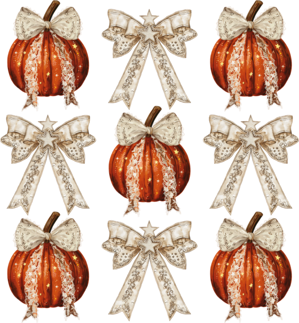 Pumpkin and bow collage cute fall DTF transfer design