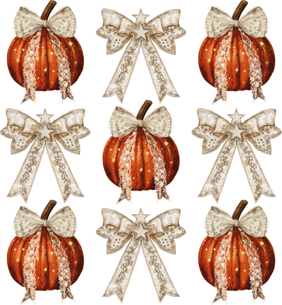 Pumpkin and bow collage cute fall DTF transfer design