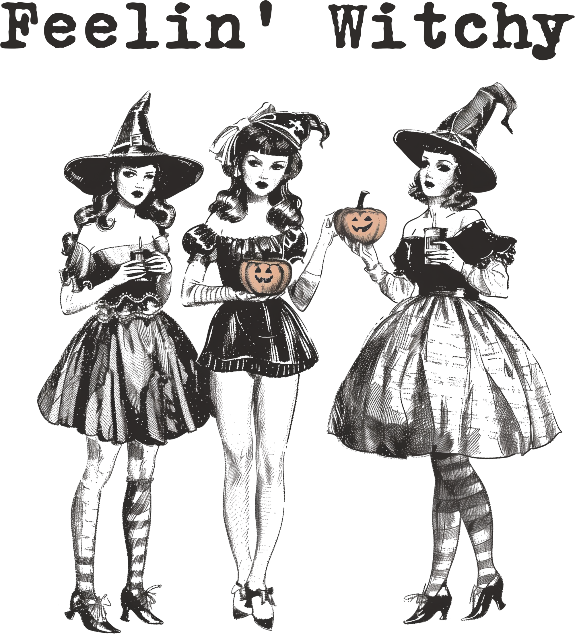 Feelin Witchy spooky-season witchy attitude DTF transfer design