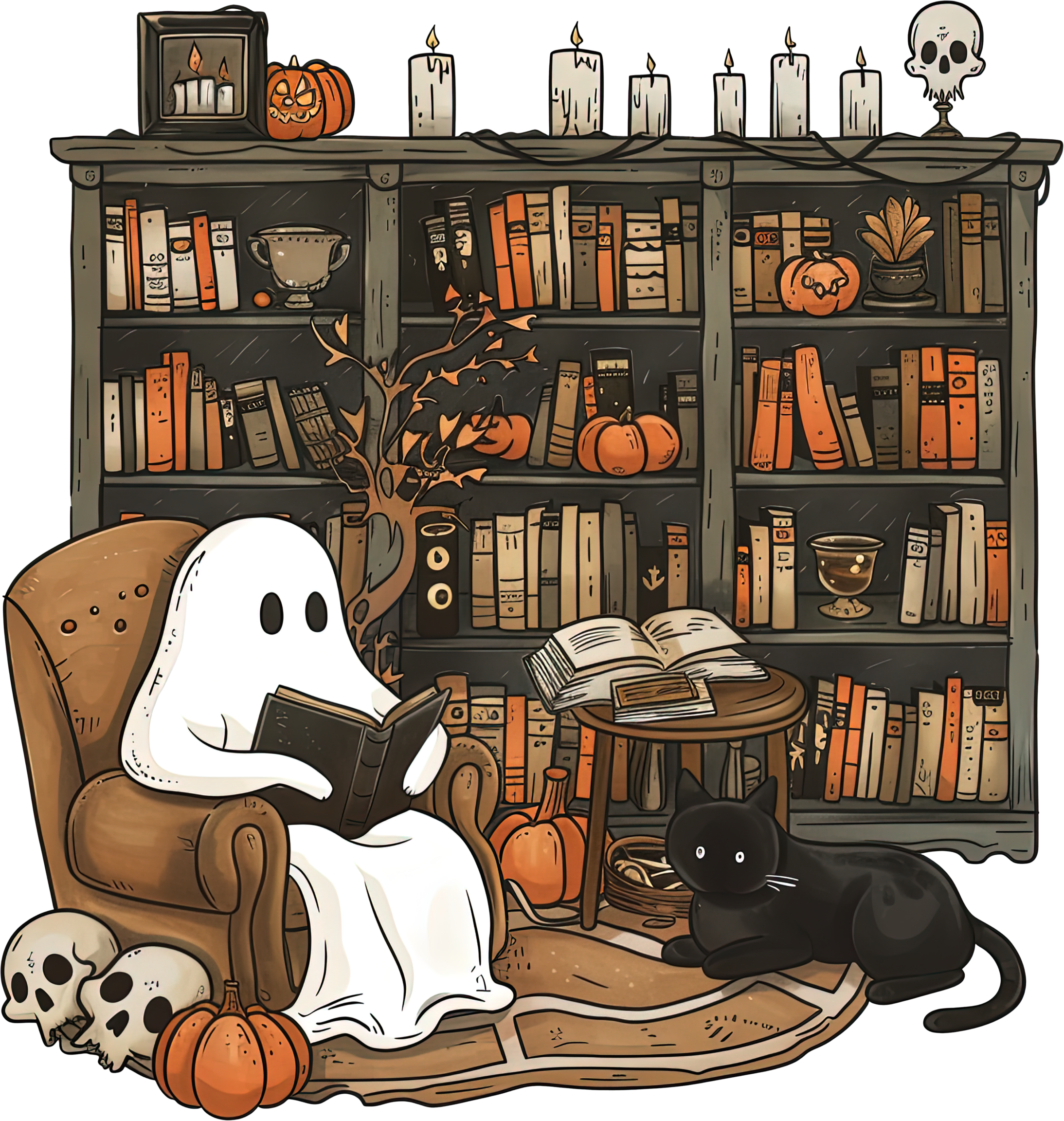 Spooky Story Time haunted bookish Halloween DTF transfer design