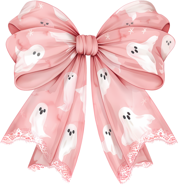 Pink pastel ghost with bow ready-to-press DTF transfer design