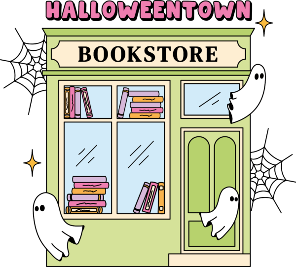 Halloweentown bookstore cozy autumn reading DTF transfer design