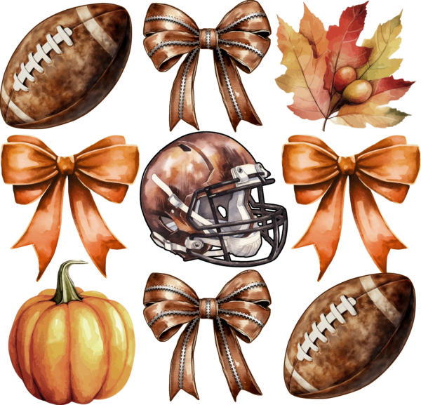 Game day pumpkin and football fall collage DTF transfer design