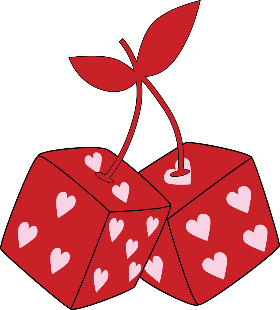 Cherry heart dice retro lucky-in-love DTF heat transfer design