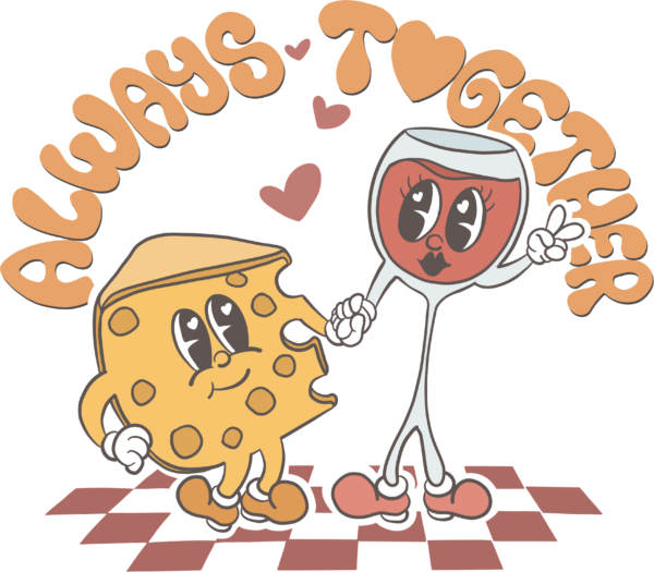 Always Together Wine and Cheese couple DTF heat transfer design