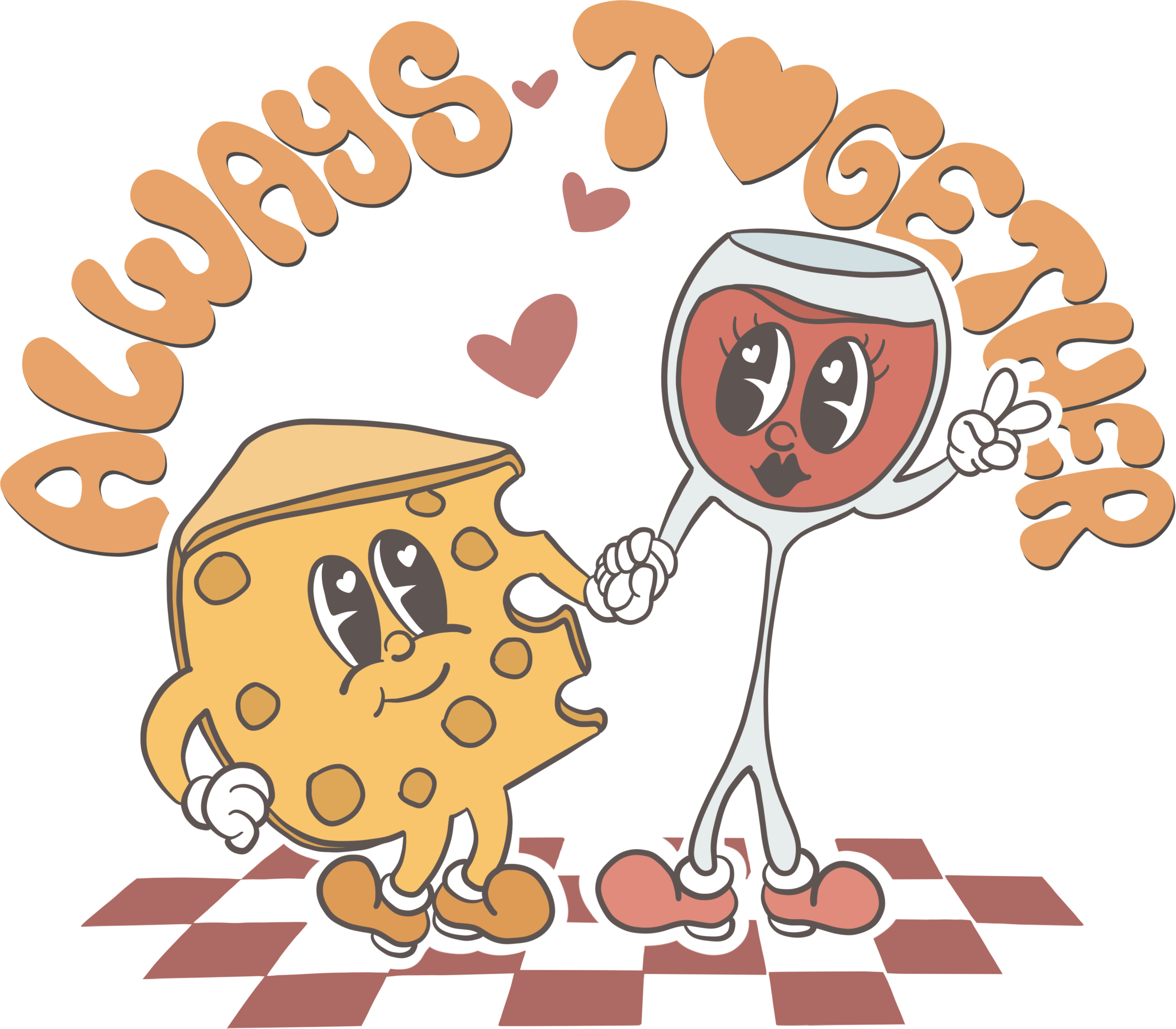 Always Together Wine and Cheese couple DTF heat transfer design