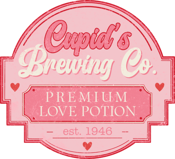 Cupid's Brewing Co. coffee-house Valentine DTF heat transfer design