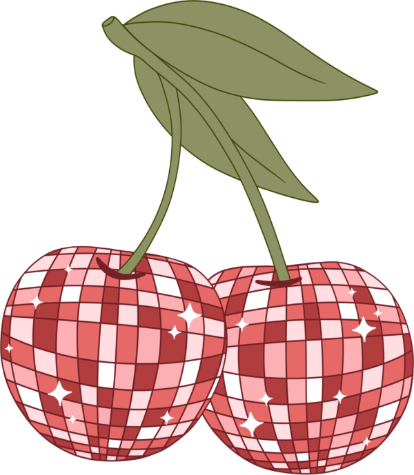 Disco cherry pair retro fruit DTF heat transfer design