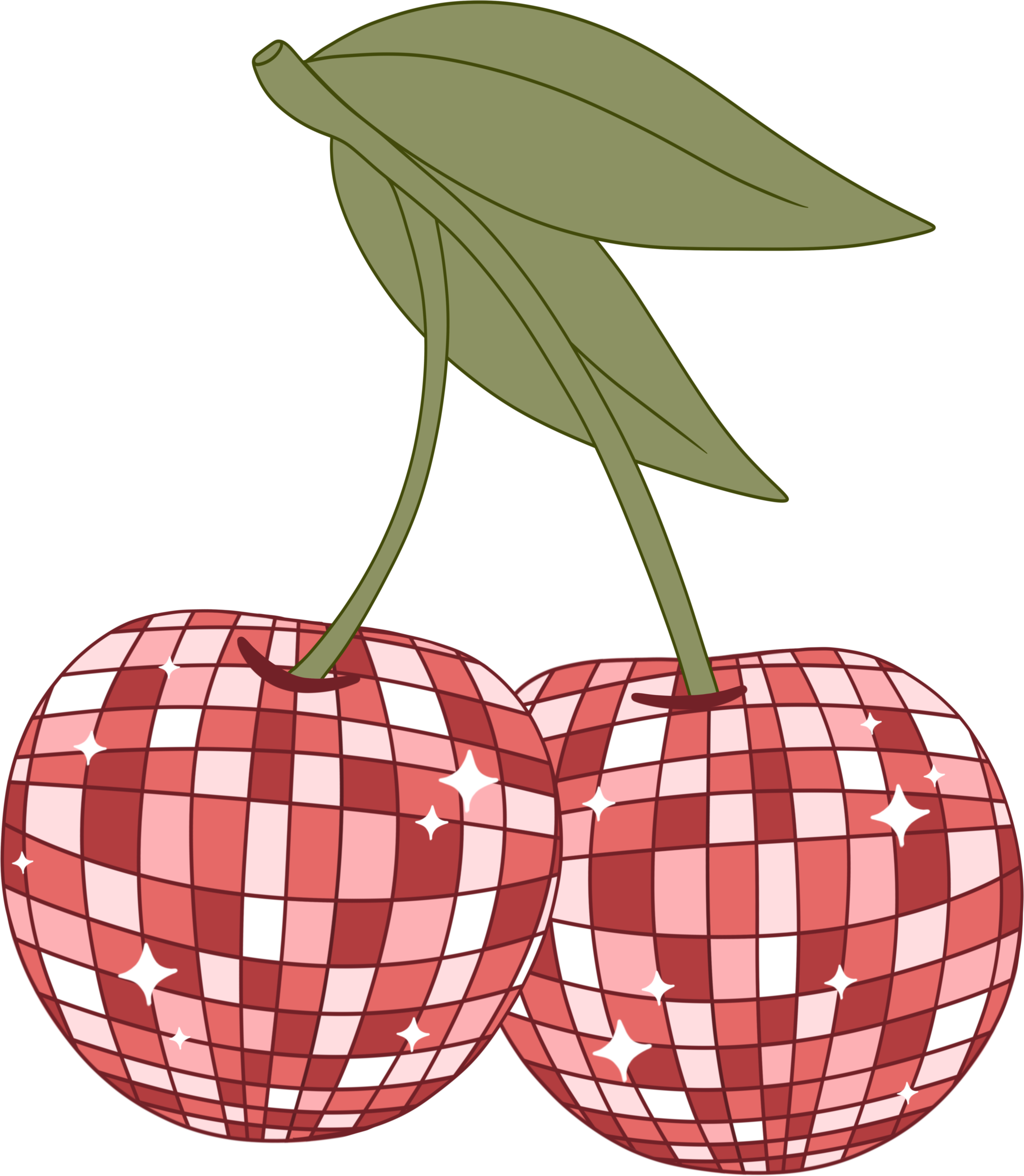 Disco cherry pair retro fruit DTF heat transfer design