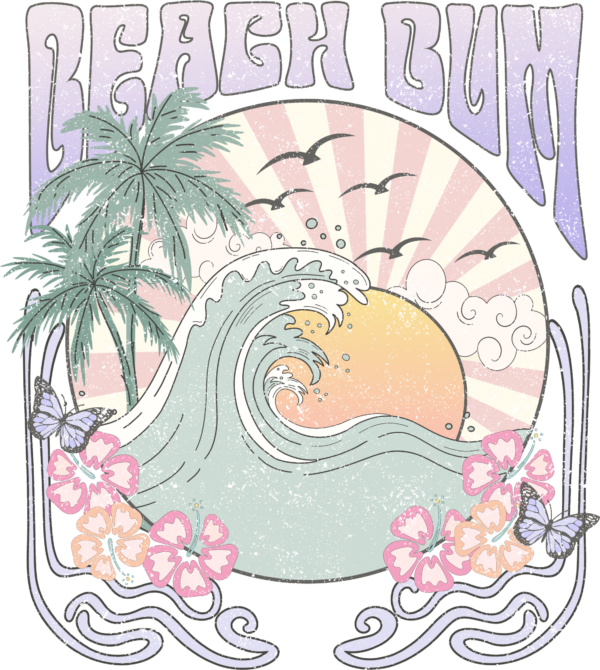 Beach Bum coastal summer DTF heat transfer design