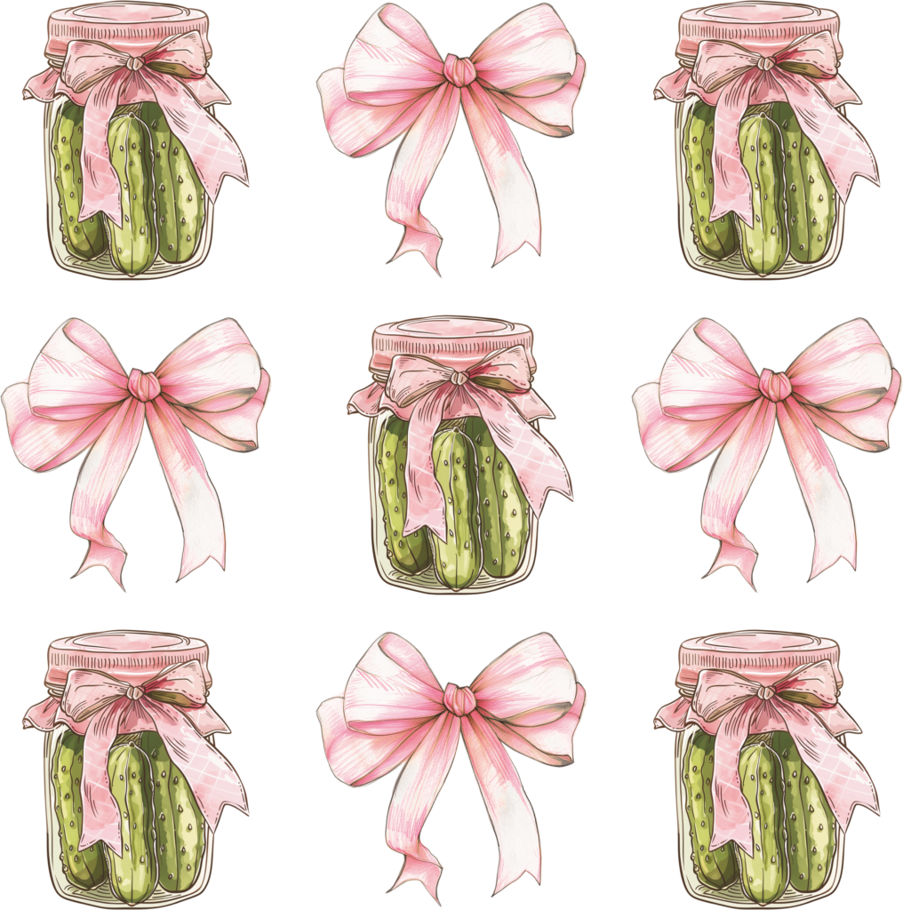Pickles and pink bows quirky DTF heat transfer design
