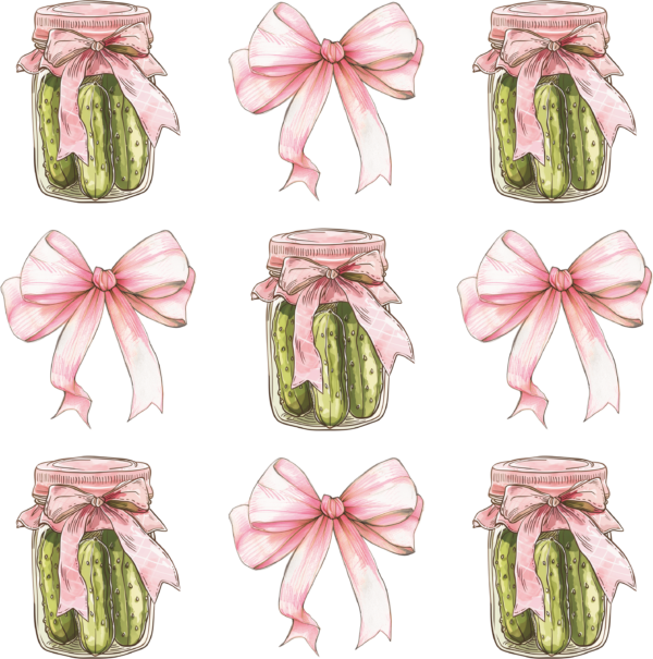 Pickles and pink bows quirky DTF heat transfer design