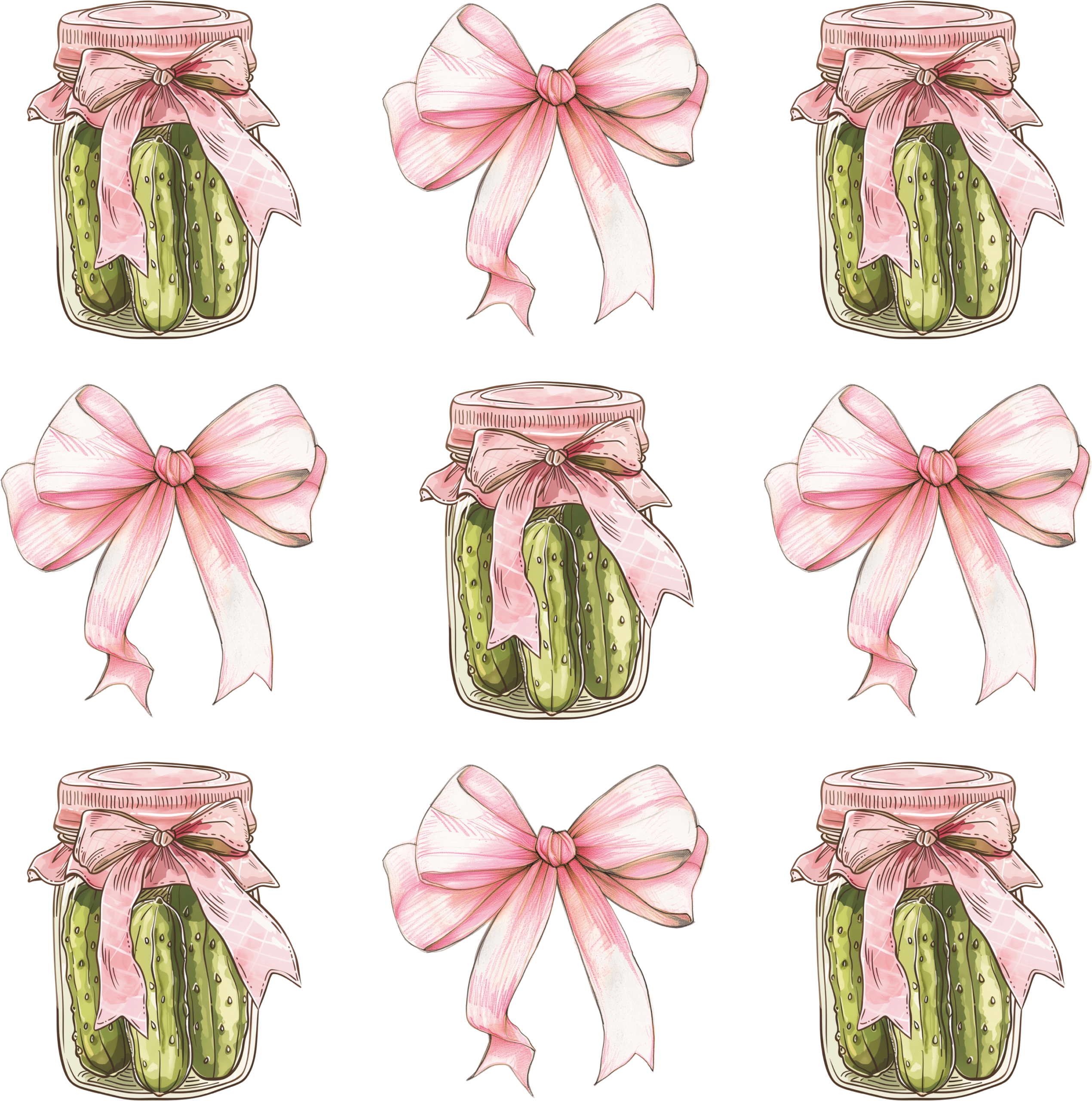 Pickles and pink bows quirky DTF heat transfer design