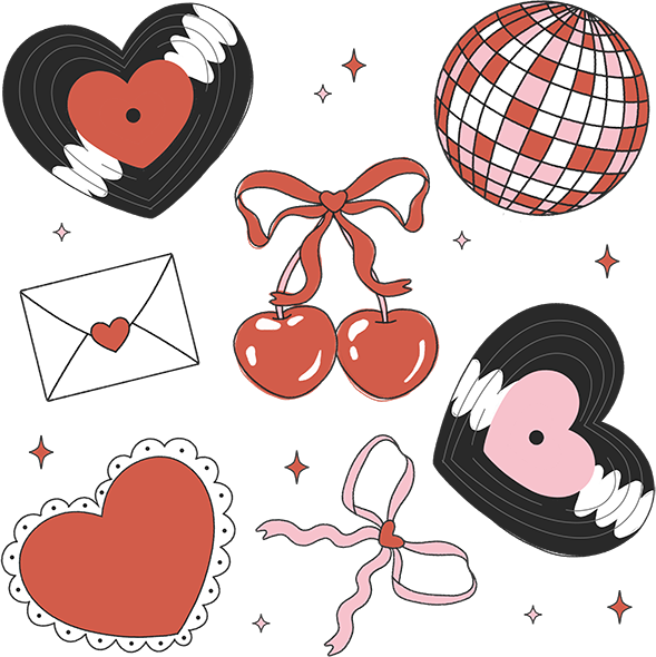 Valentine's vinyl collage of hearts and roses DTF heat transfer design