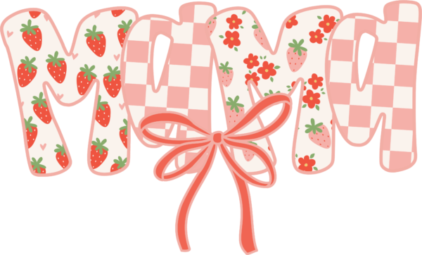 Strawberry Mama checkered design ready-to-press DTF transfer for moms