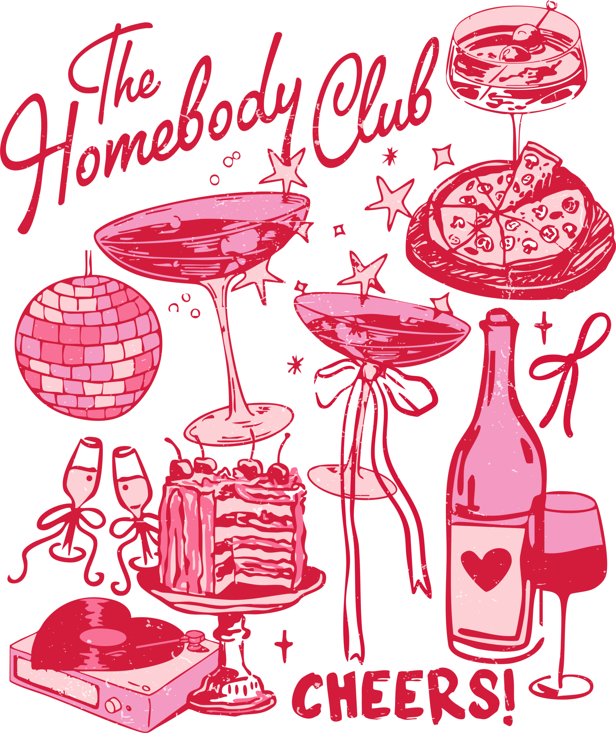 Homebody Club Cheers cozy slogan ready-to-press DTF transfer design