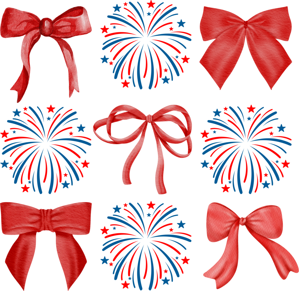 Patriotic bows and fireworks Fourth of July DTF heat transfer design