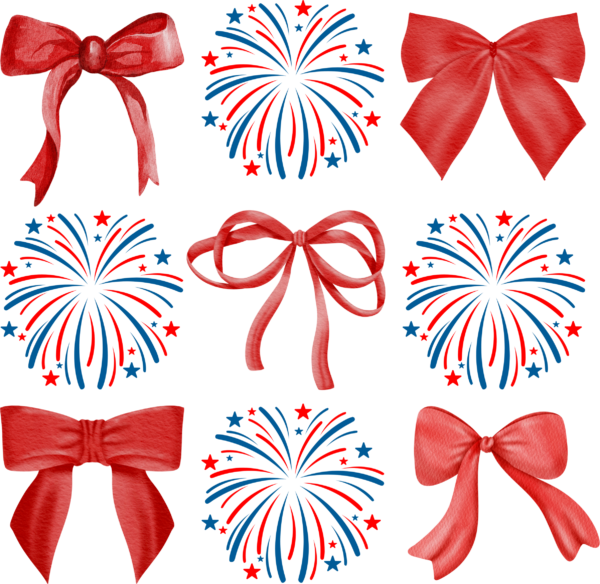 Patriotic bows and fireworks Fourth of July DTF heat transfer design