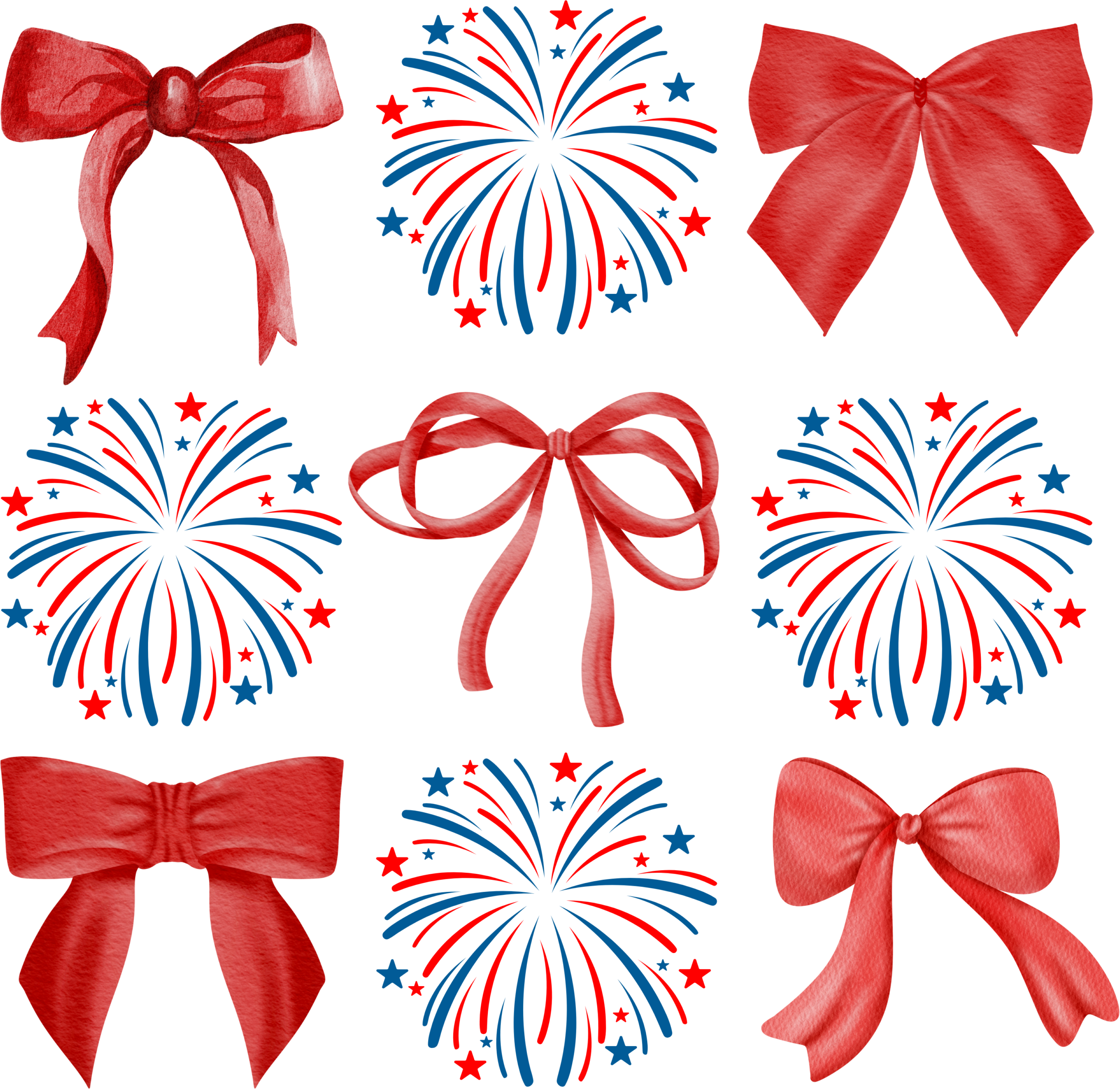 Patriotic bows and fireworks Fourth of July DTF heat transfer design