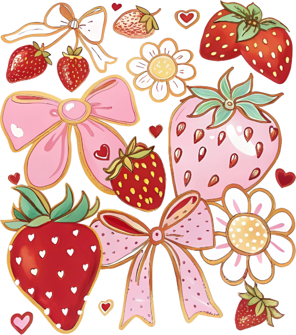 Strawberry and bow coquette sticker sheet ready-to-press DTF transfer design