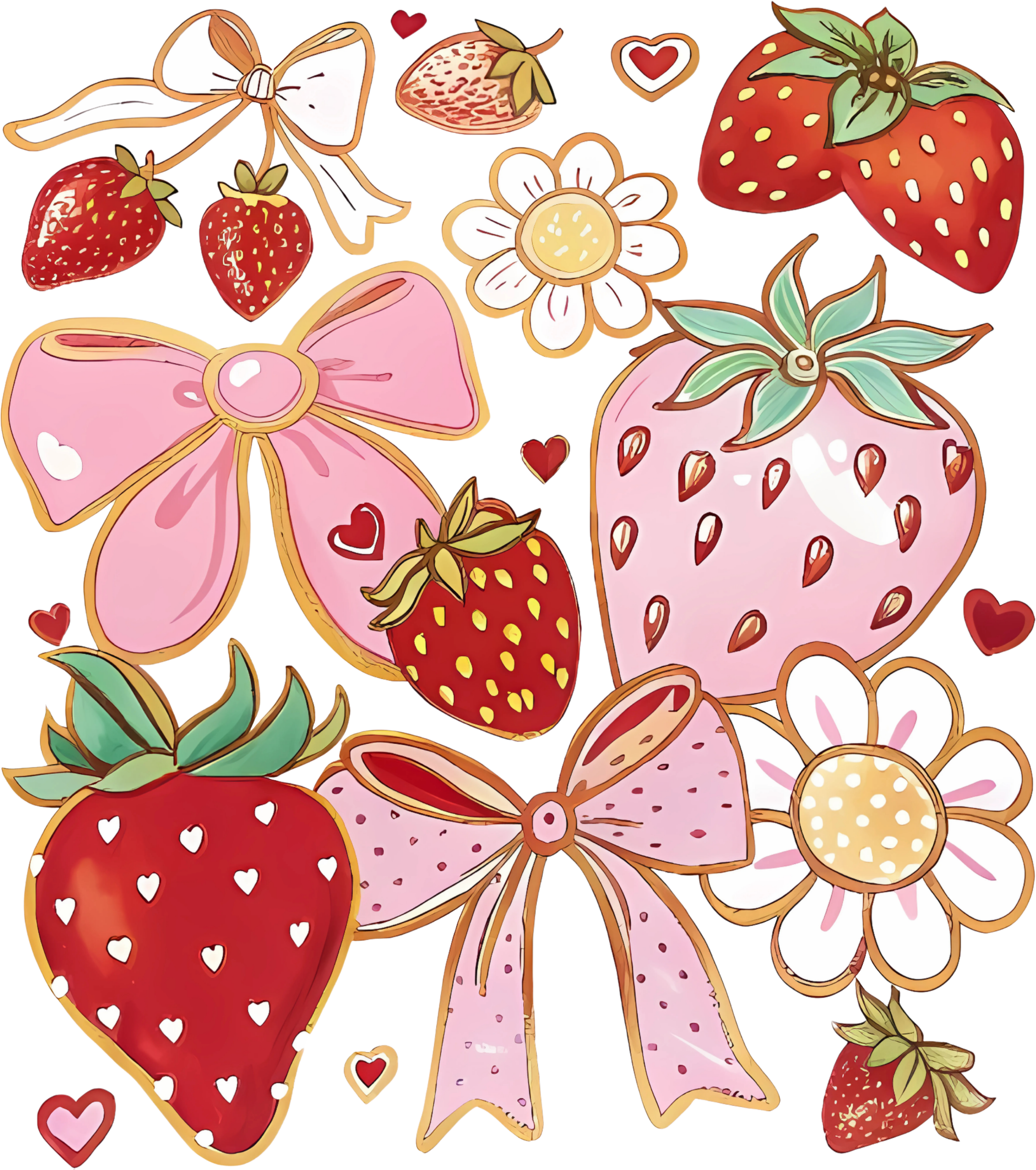Strawberry and bow coquette sticker sheet ready-to-press DTF transfer design