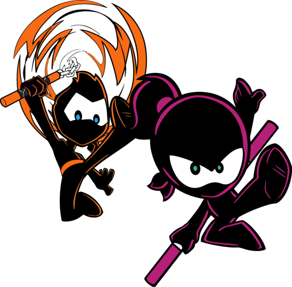 Ninja Duo Orange and Pink two-ninja ready-to-press DTF transfer design