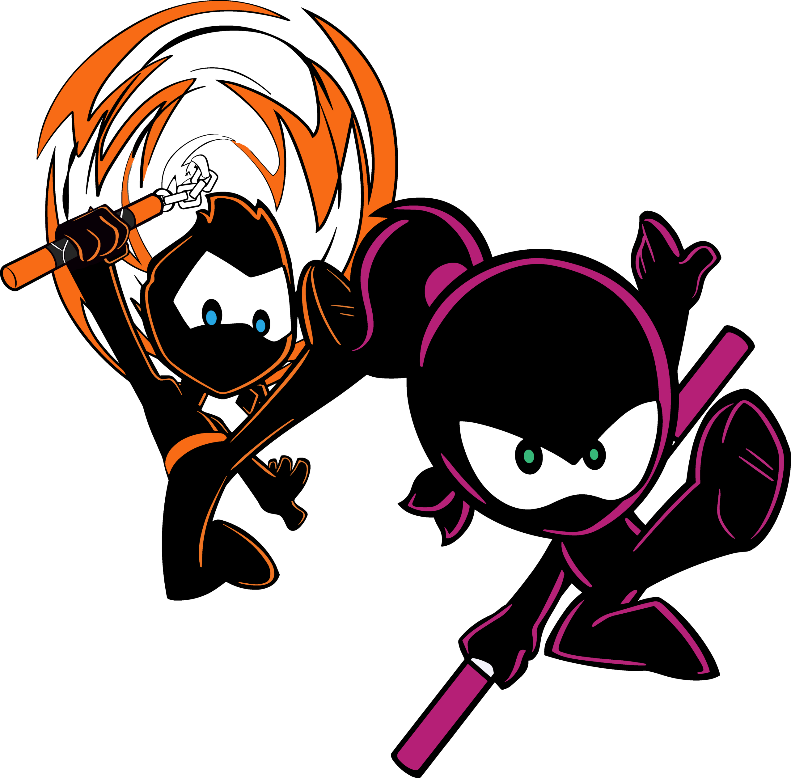 Ninja Duo Orange and Pink two-ninja ready-to-press DTF transfer design