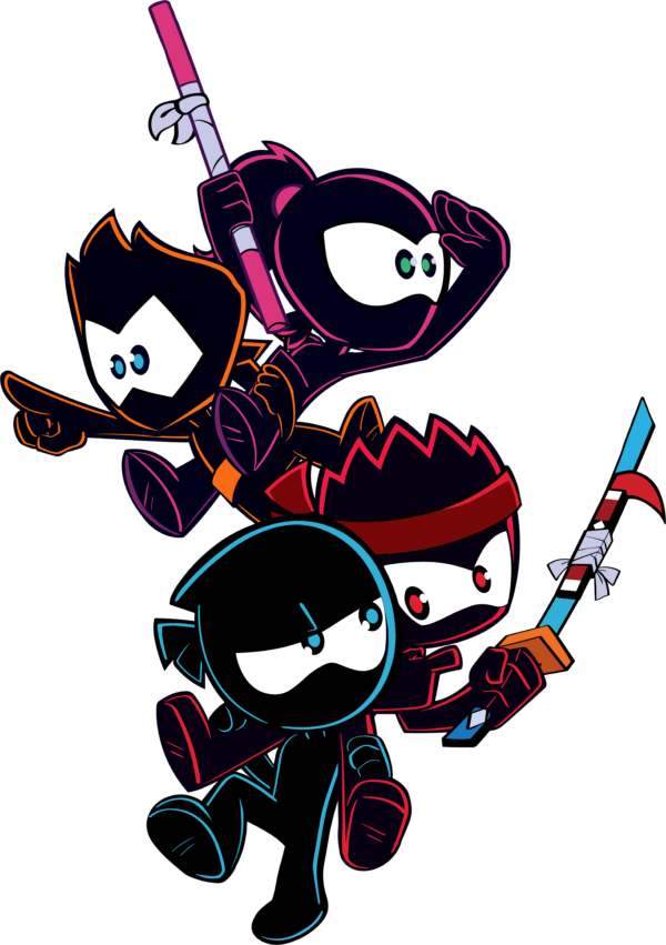 Ninja Trio Action three-ninja ready-to-press DTF transfer design