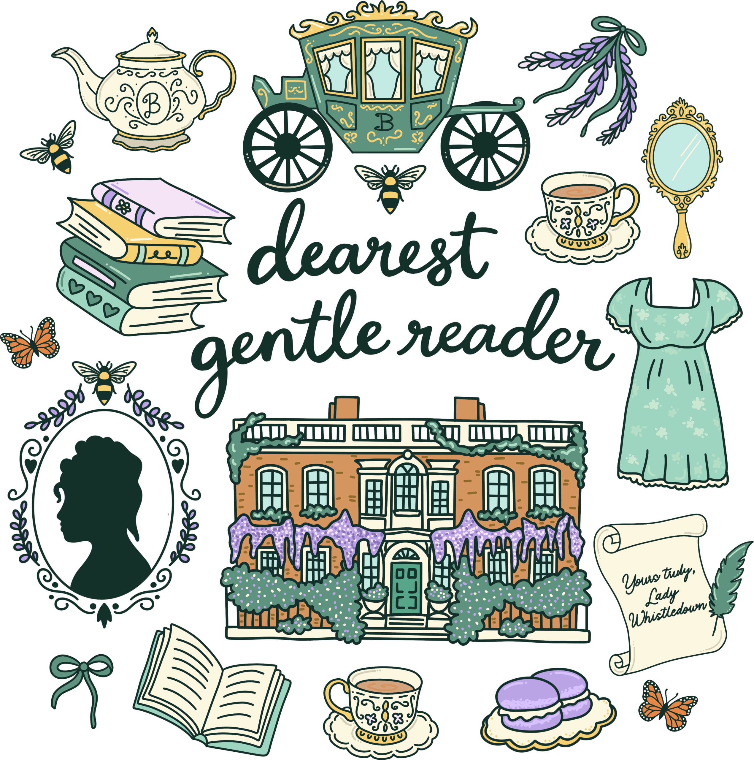Dearest Gentle Reader Collage Regency-era ready-to-press DTF transfer design