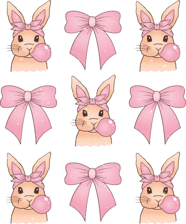 Bunny and bow sticker sheet ready-to-press full-color DTF heat transfer