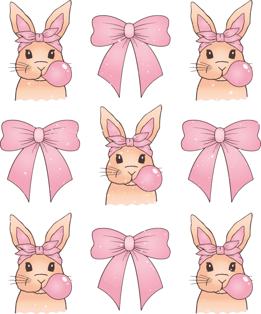 Bunny and bow sticker sheet ready-to-press full-color DTF heat transfer
