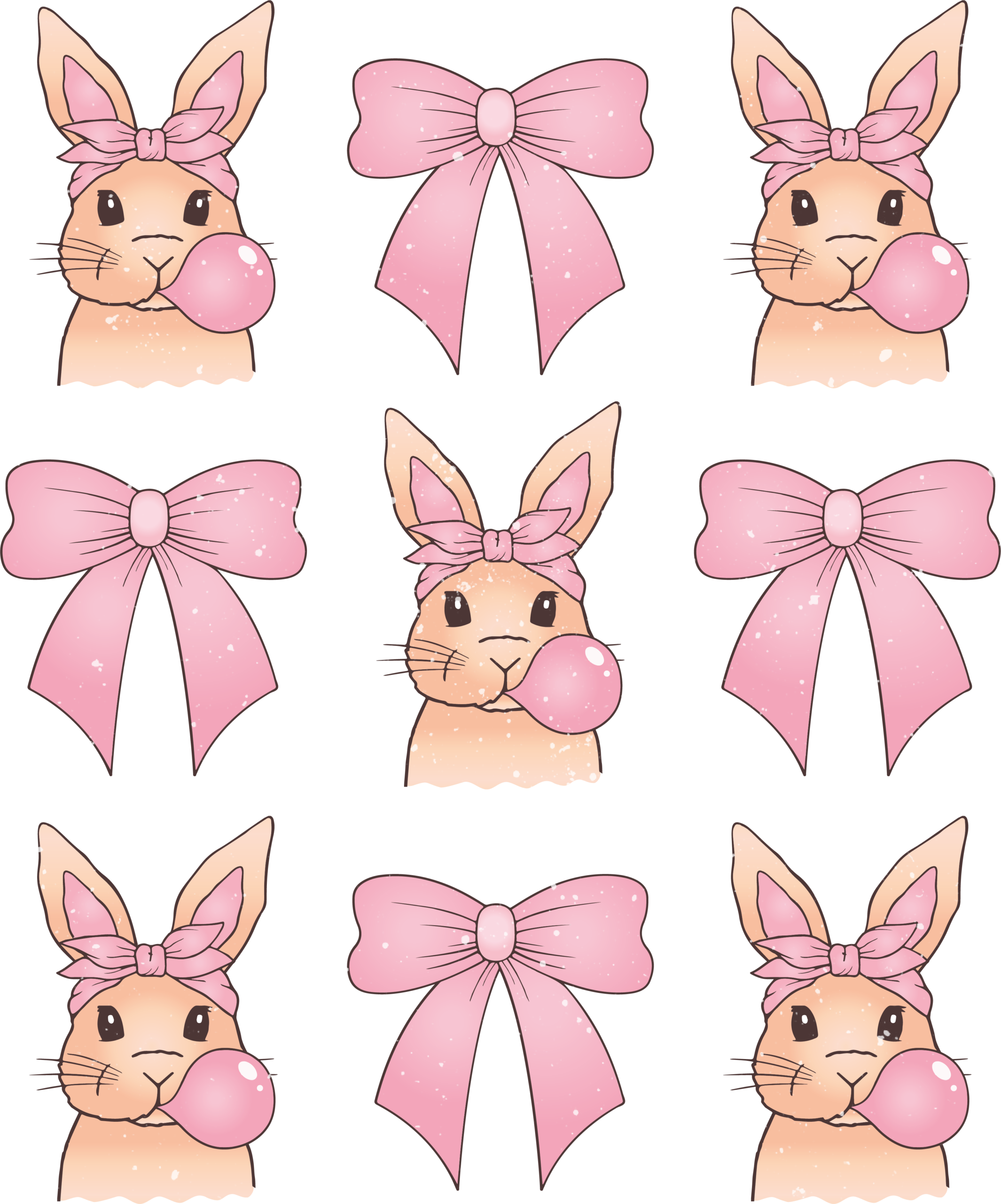 Bunny and bow sticker sheet ready-to-press full-color DTF heat transfer