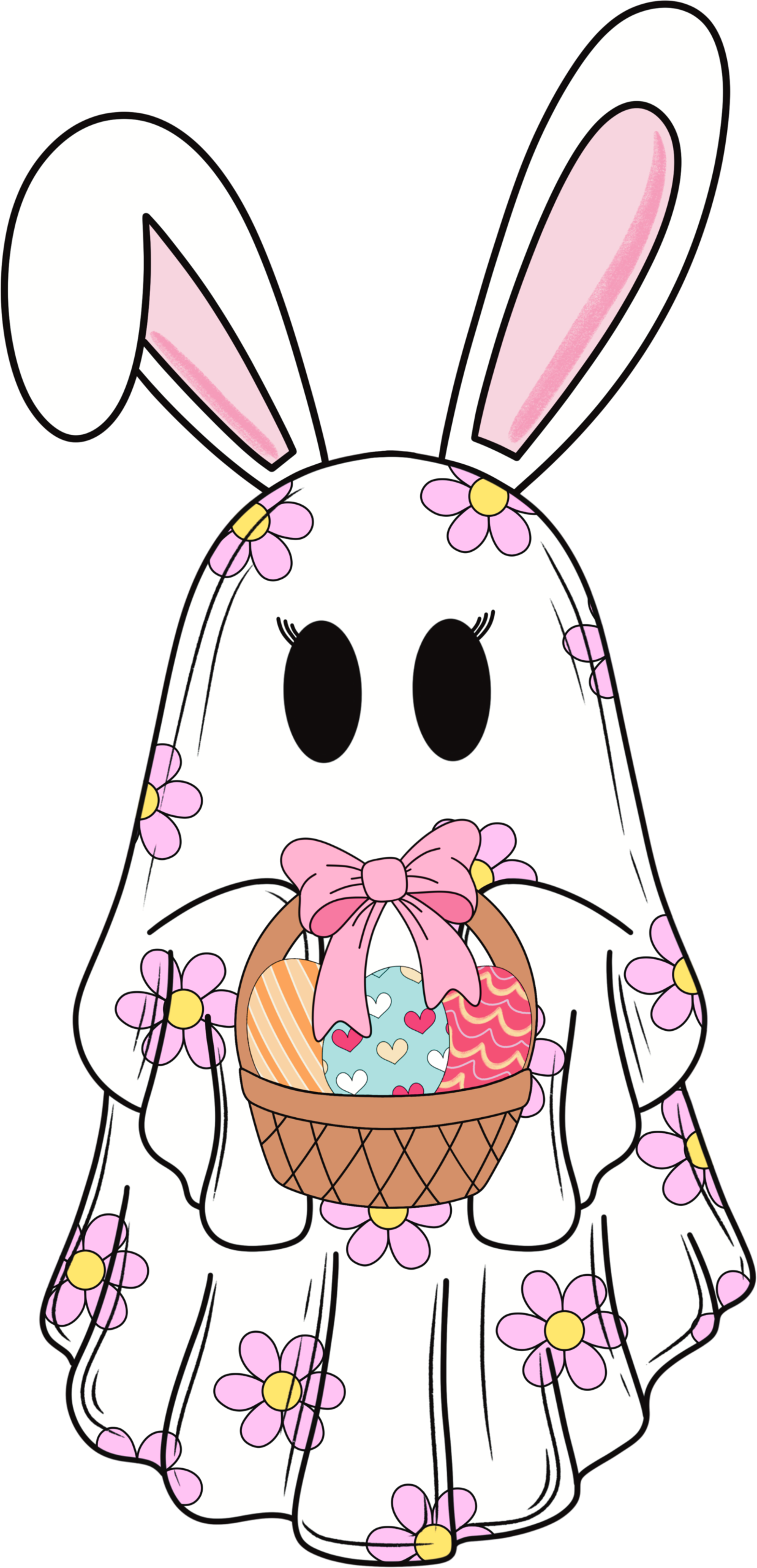 Ghost with Easter basket ready-to-press full-color DTF heat transfer design