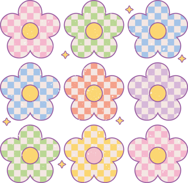 Checkered daisy sticker sheet ready-to-press full-color DTF heat transfer