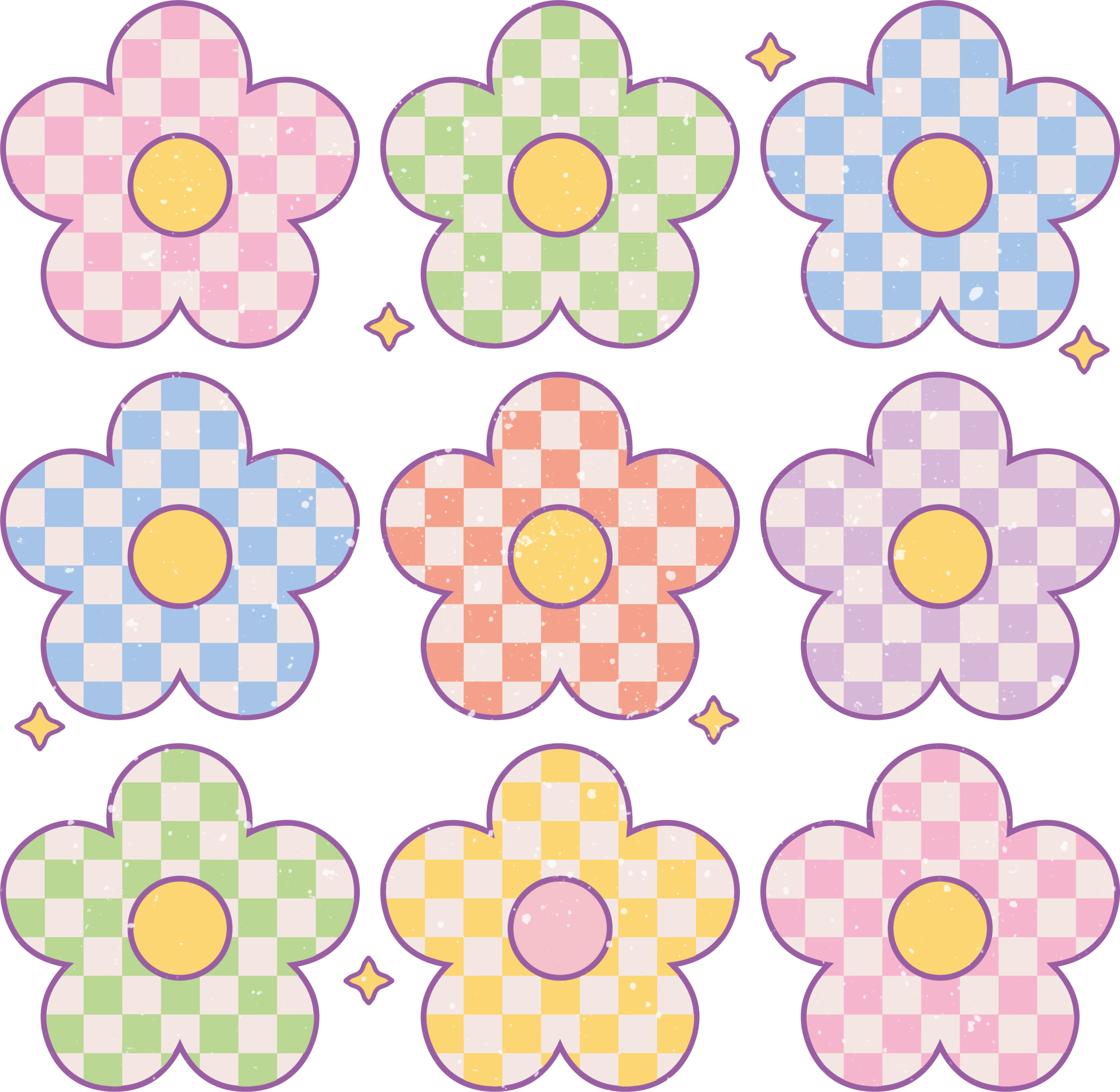 Checkered daisy sticker sheet ready-to-press full-color DTF heat transfer