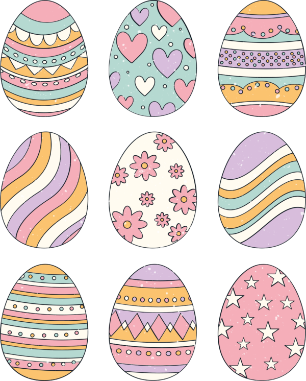 Easter egg sticker sheet ready-to-press full-color DTF heat transfer design