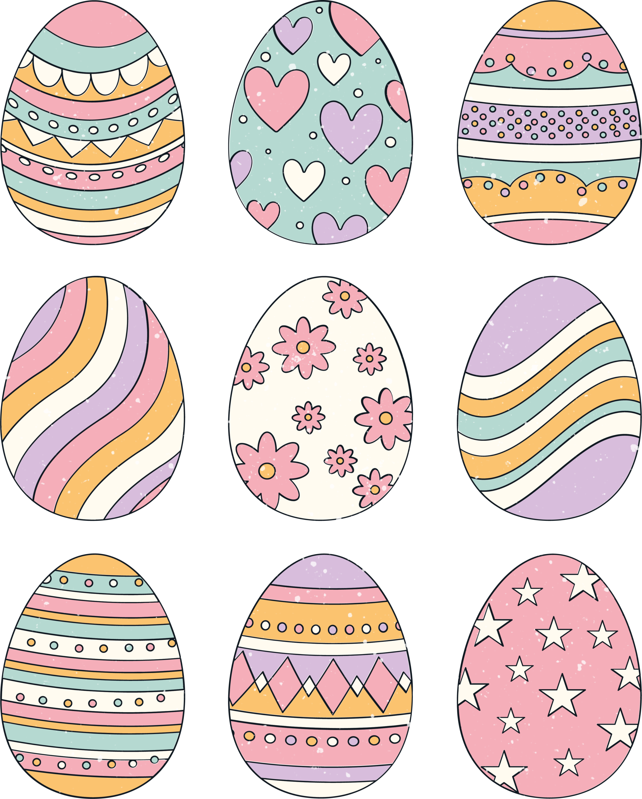 Easter egg sticker sheet ready-to-press full-color DTF heat transfer design