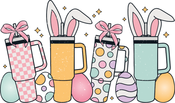 Easter pastel tumbler collage ready-to-press full-color DTF heat transfer