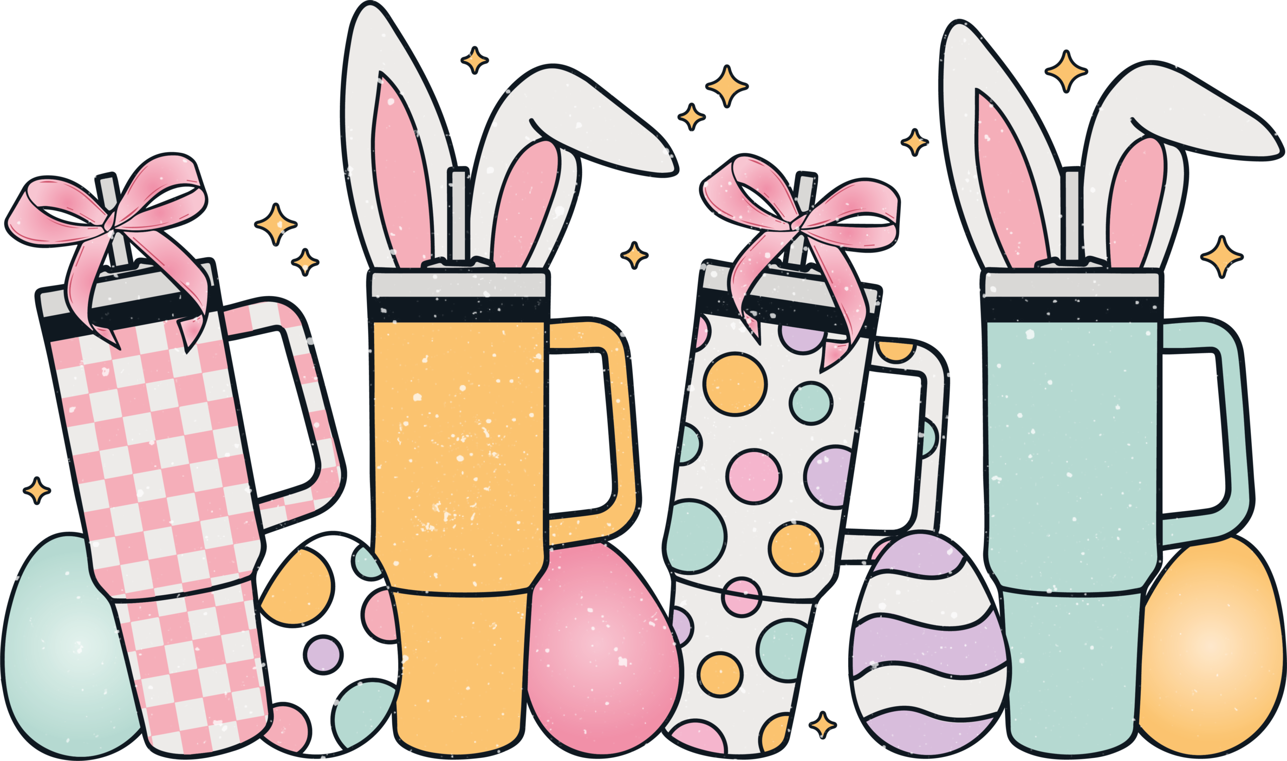 Easter pastel tumbler collage ready-to-press full-color DTF heat transfer