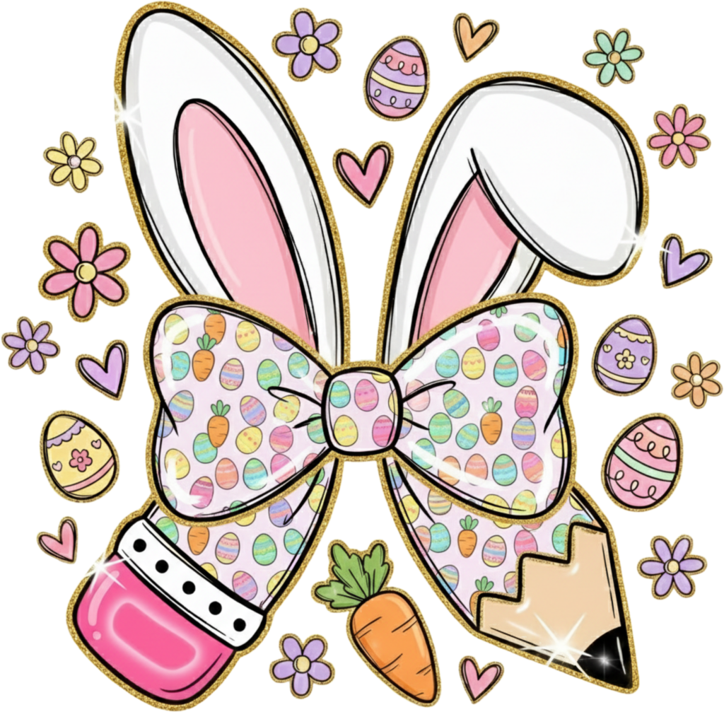 Easter bunny ears and bow spring DTF heat transfer design