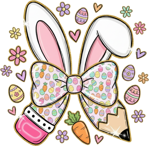 Easter bunny ears and bow spring DTF heat transfer design