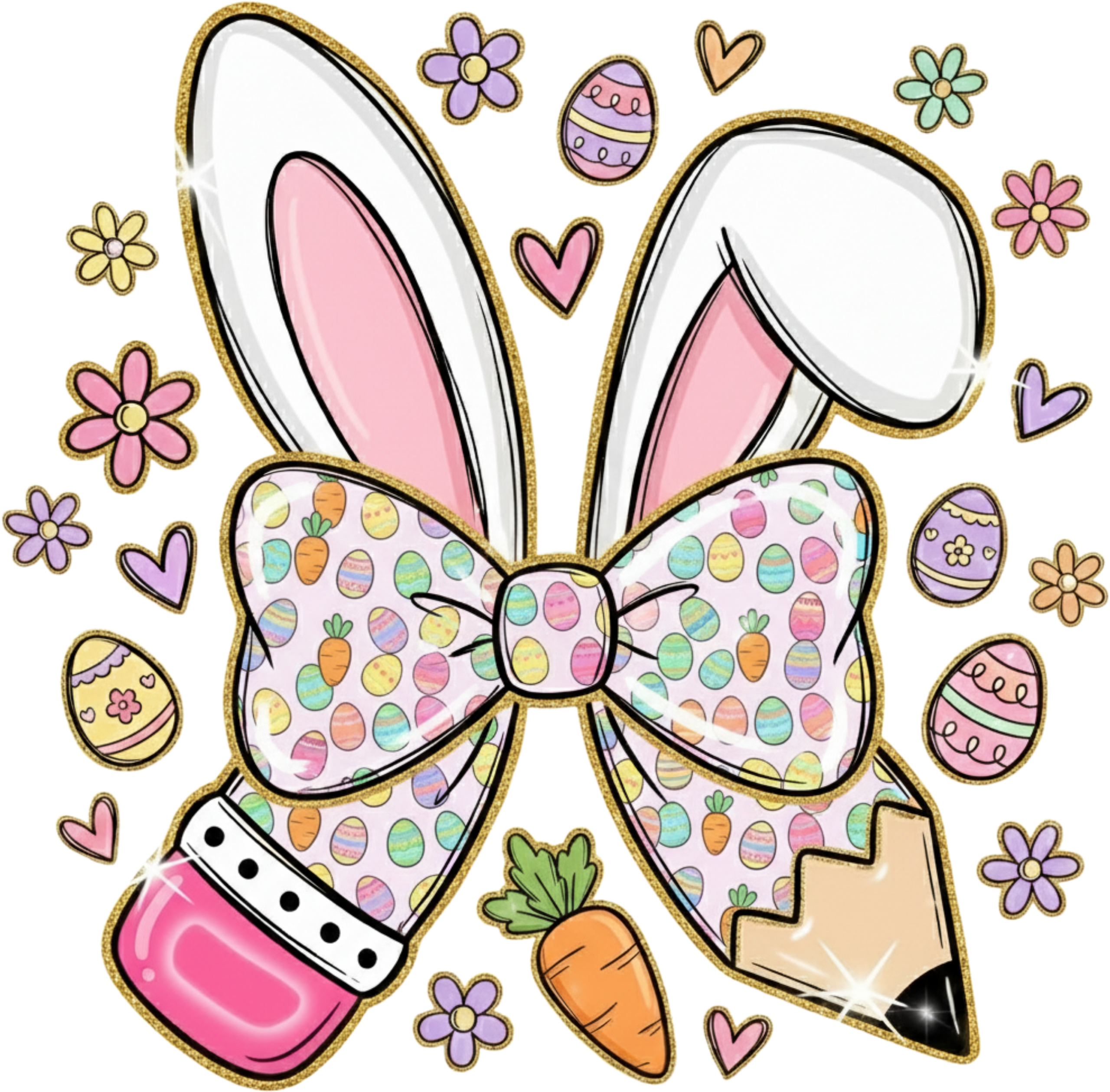 Easter bunny ears and bow spring DTF heat transfer design