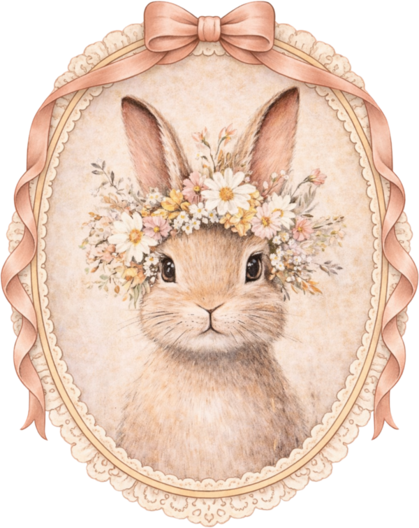Floral crown bunny cameo vintage Easter DTF heat transfer design