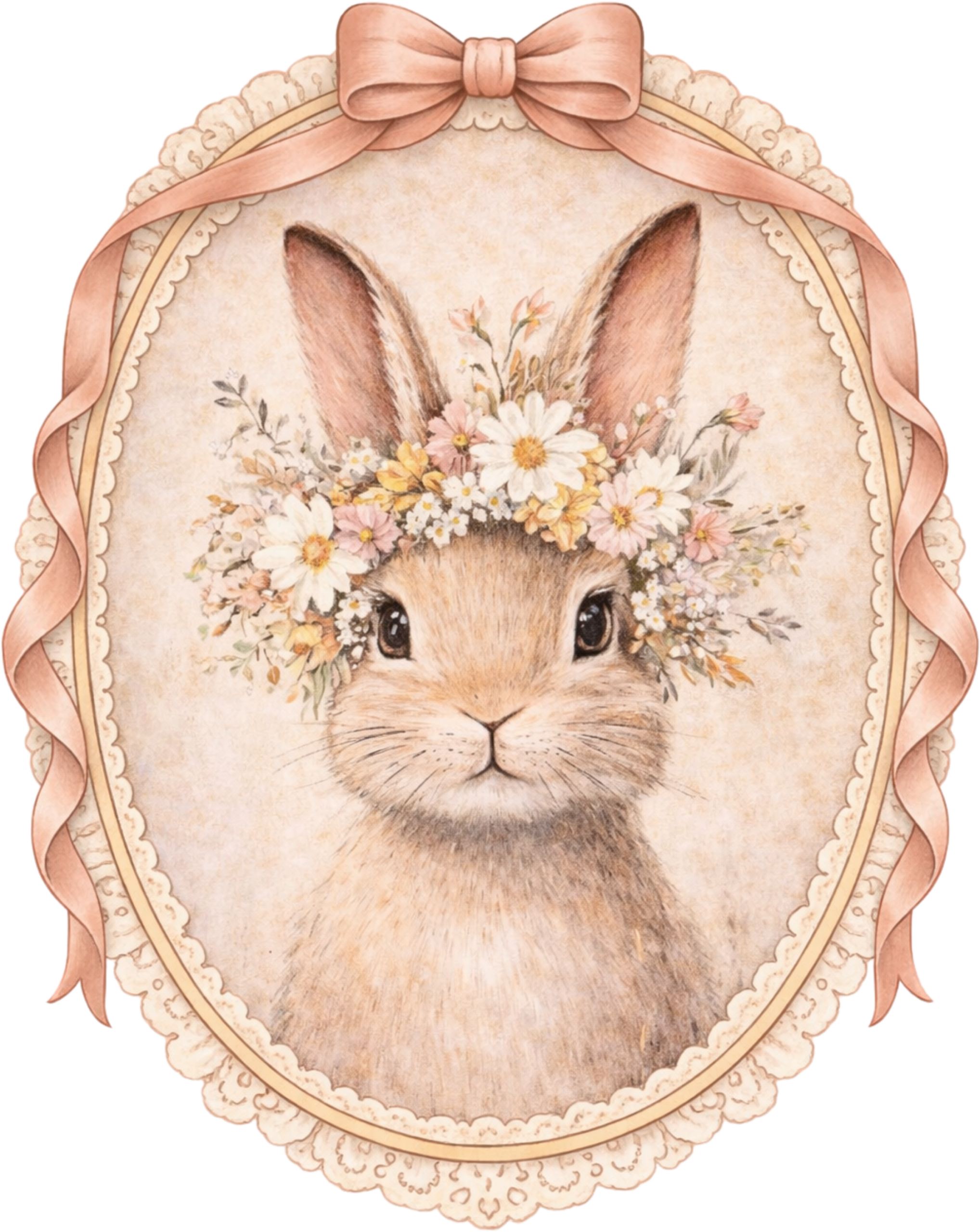 Floral crown bunny cameo vintage Easter DTF heat transfer design