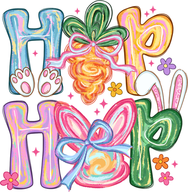 Hop hop Easter springtime lettering DTF heat transfer design