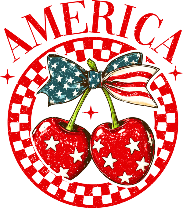 America stars and cherries patriotic summer DTF transfer design