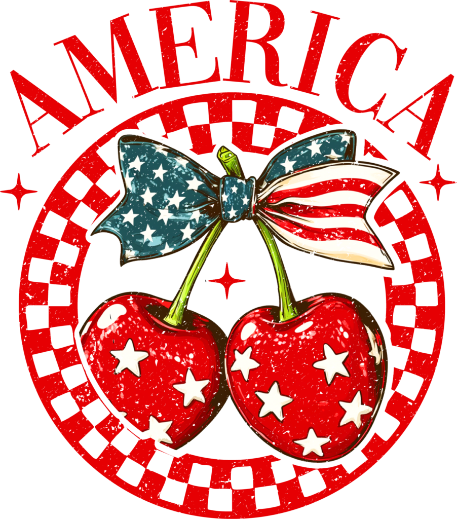 America stars and cherries patriotic summer DTF transfer design
