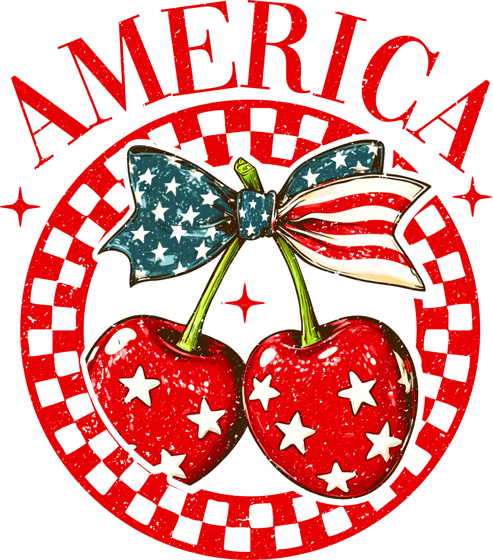 America stars and cherries patriotic summer DTF transfer design