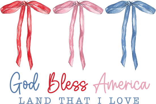 God bless America patriotic stars and stripes bows DTF transfer design